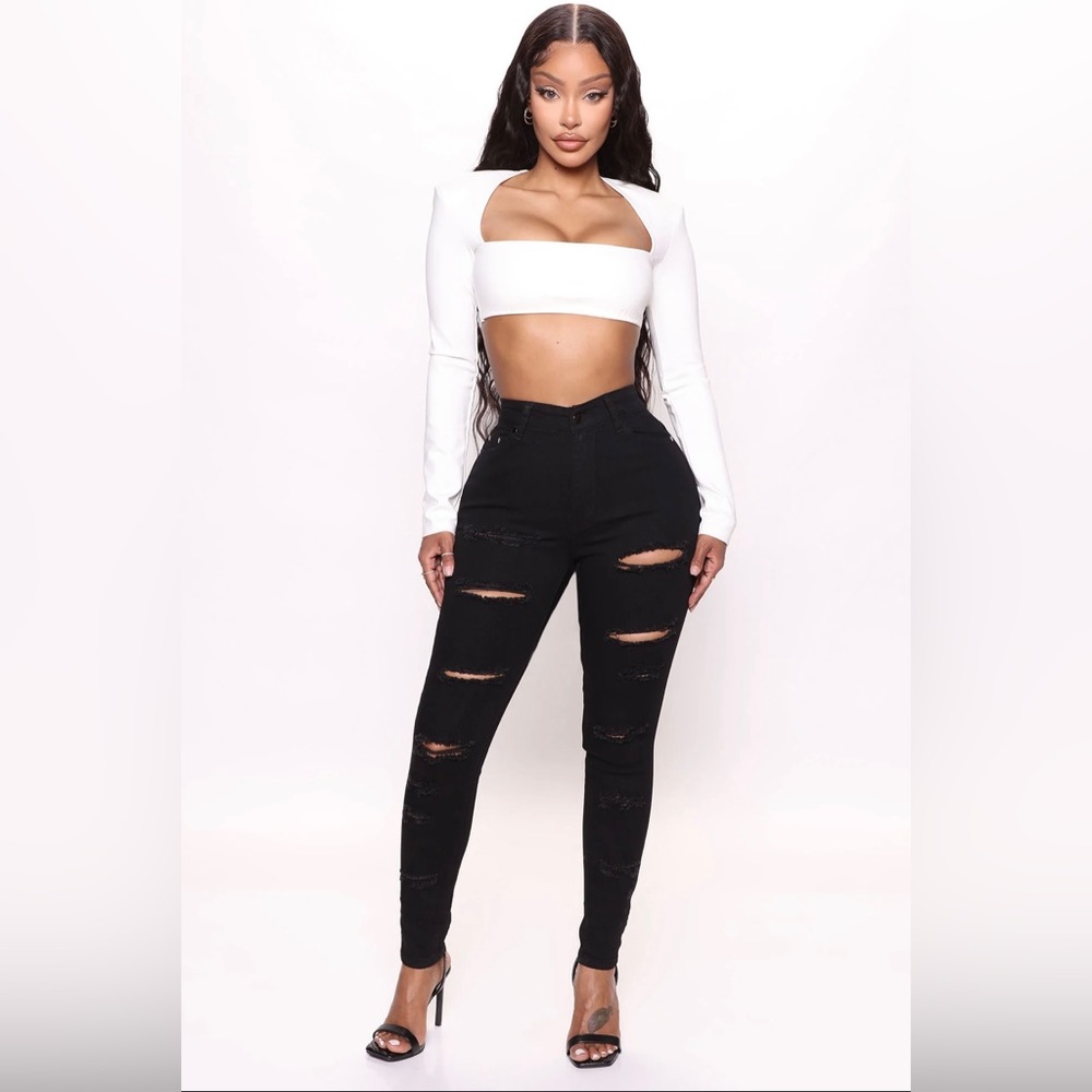 Fashion Nova Black High Waisted Ripped Jeans